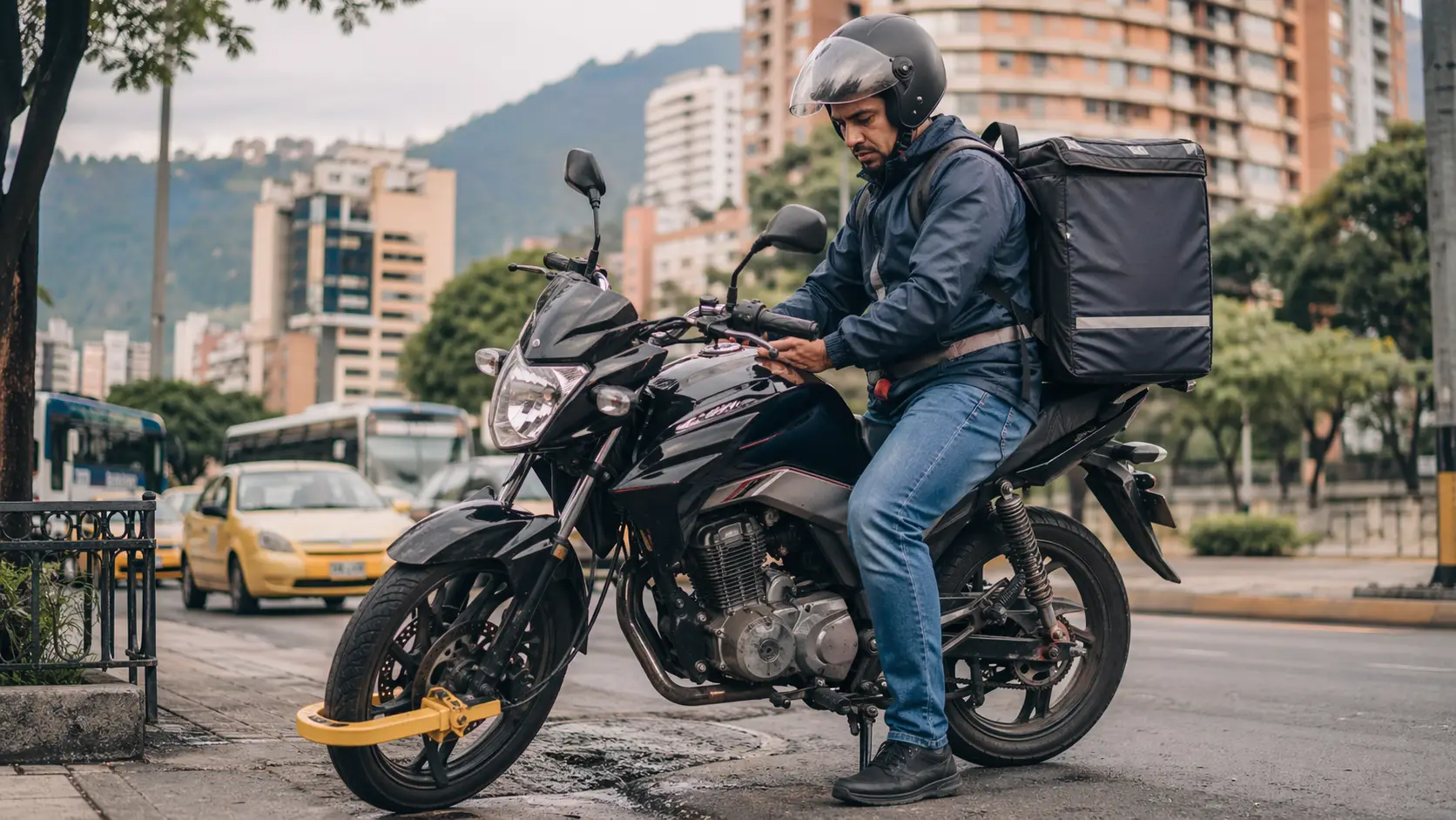 Domiciliario trabajando en moto en Medellín