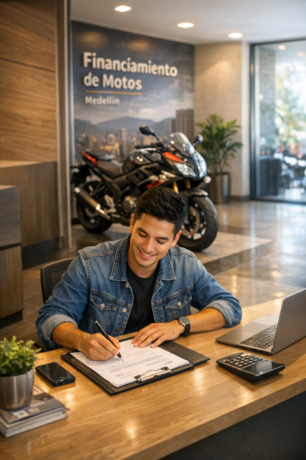 Persona revisando opciones de financiamiento para moto